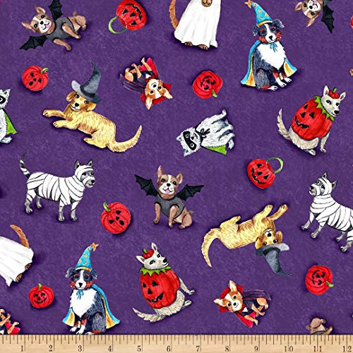 Michael Miller Howl-O-Ween Spooky Poochy Purple Fabric by the Yard