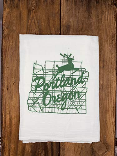 Tea Towel  Famous Portland Oregon PDX Stag Sign  Pacific Northwest  PNW  Oregonian Souvenir Gift