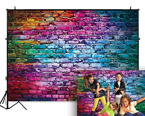 Funnytree 7x5ft Colorful Brick Wall Backdrop for 80's 90's Hip Hop Disco Birthday Wedding Graduation Themed Party Photography Background Retro Block Portrait Photo Studio Props Decorations Banner