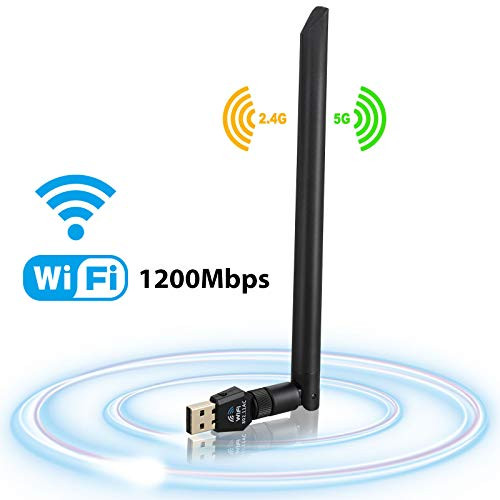 Sunjoyco USB Wifi Adapter 1200Mbps, USB 3.0 Wireless Network Adapter WiFi Dongle with 5dBi Antenna for PC/Desktop/Laptop, Dual Band 2.4G/5G 802.11ac, Support Windows 10/8/8.1/7/Vista/XP, Mac10.4-10.14
