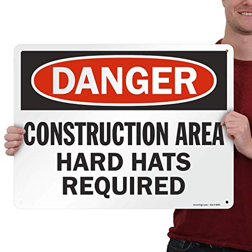 SmartSign "Danger - Construction Area Hard Hats Required" Sign  18" x 24" Aluminum