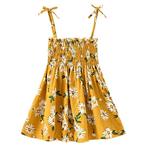 UWBACK Baby Girls Dresses Sleeveless Floral Printed Summer Sundress for Baby Girls Yellow 18M UWBACK Baby Girls Dresses Sleeveless Floral Printed Summer Sundress for Baby Girls Yellow 18M