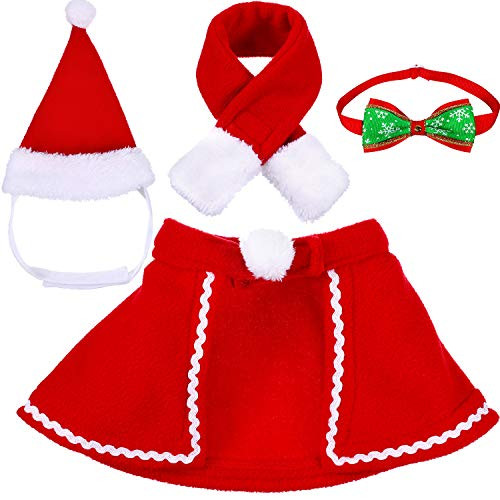 Tatuo Pet Adjustable Christmas Santa Hat Cloak Scarf and Collar Bow Tie Christmas Costume for Puppy Kitten Small Cats Dogs Pets -L-