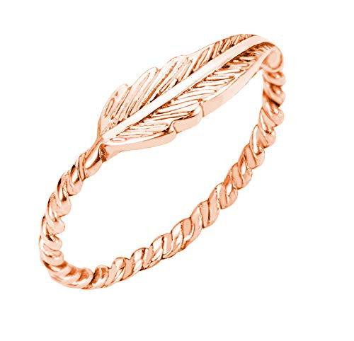 CloseoutWarehouse Rose Gold-Tone Sterling Silver Sideways Feather Ring Size 7