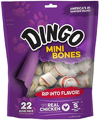 Dingo Mini Bones 22 Pack Rawhide Chew with Real Meat 2 Pack-44 Count-