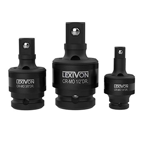 LEXIVON Premium Impact Universal Joint Socket Swivel Set | 3-Piece Ball Spring Design 1/2", 3/8", and 1/4" U-Joint Drive | Cr-Mo Steel = Fully Impact Grade (LX-113)