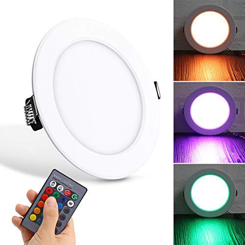 POWSTRO K LED Down Lights Kit 10W Round RGB LED Panel Light Concealed Recessed Ceiling Lamp Down Light with Remote Control AC 85-265V