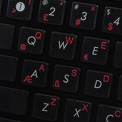 Turkish Keyboard Labels Layout ON Transparent Background with Blue Orange RED White OR Yellow Lettering -14X14- -Red-