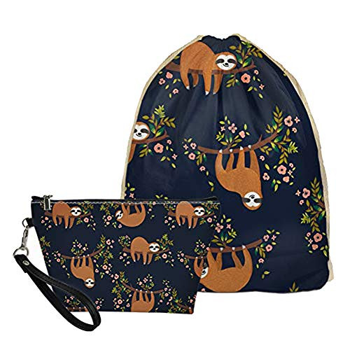 Deeprint Funny Sloth Gympack String Sack Drawstring Backpack Women Sport Shopping