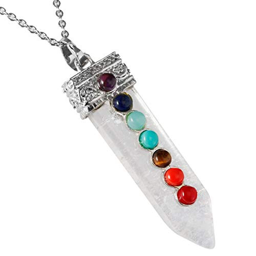Nupuyai 7 Chakra Stone Necklace for Unisex Healing Crystal Point Pendant with Chain for Women and Men Rock Quartz Nupuyai 7 Chakra Stone Necklace for Unisex Healing Crystal Point Pendant with Chain for Women and Men Rock Quartz