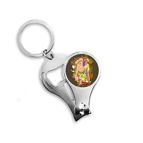 Religion Customs Eighteen Arhats Pattern Nail Nipper Ring Key Chain Bottle Opener Clipper
