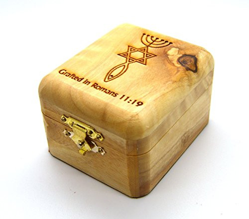 Handcarved Holy Land Olive Wood Rosary Jewelry Box by Bethlehem Gifts TM (Messianic Sign) Handcarved Holy Land Olive Wood Rosary Jewelry Box by Bethlehem Gifts TM (Messianic Sign)