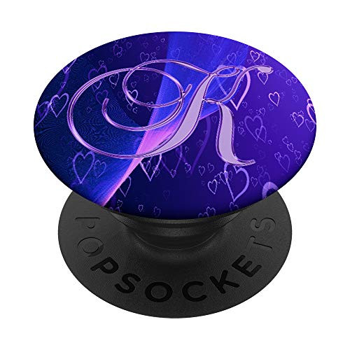 K Purple Heart Love Geometric Hearts Monogram Initial Letter PopSockets Grip and Stand for Phones and Tablets