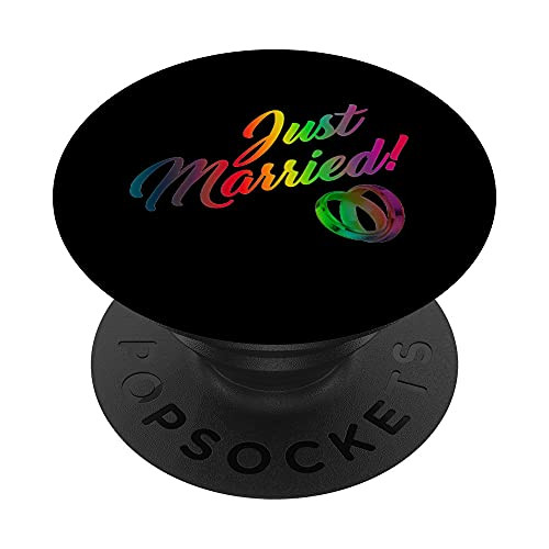 Just Married LGBT-Q Gay Pride Rainbow Flag Proud Ally PopSockets PopGrip- Swappable Grip for Phones  and  Tablets