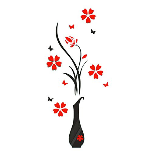 3D Cherry Blossoms Vase Wall Murals for Living Room Bedroom Sofa Backdrop Tv Wall Background Originality Stickers Gift DIY Wall Decal Wall Decor Wall Decorations -B-