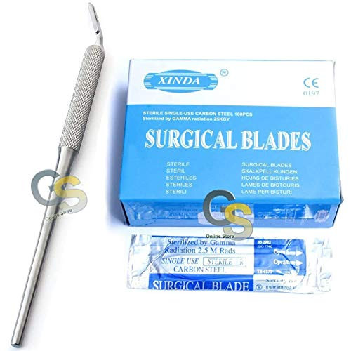 G.S 100 Scalpel STERILE Blades 12 with Free Round Scalpel Handle 3 Angled