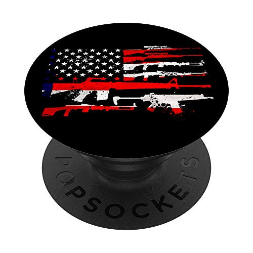 Fathers Day Gift USA Flag Guns Weapons Rifles 2A Amendment PopSockets PopGrip- Swappable Grip for Phones  and  Tablets