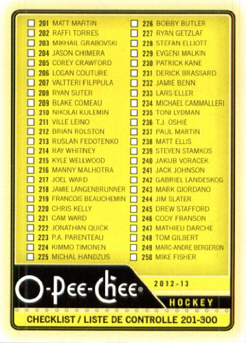 2012 -13 Upper Deck O Pee Chee 498 Checklist NHL Hockey Card