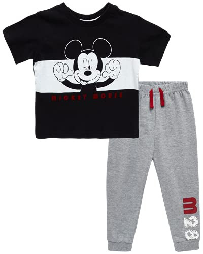 Disney Baby Boy's 2 Piece Mickey Mouse Short Sleeve T-Shirt Fleece  and  Jogger Pants Set -Newborn-Infant-Toddler- Size 18M Mickey Black M28