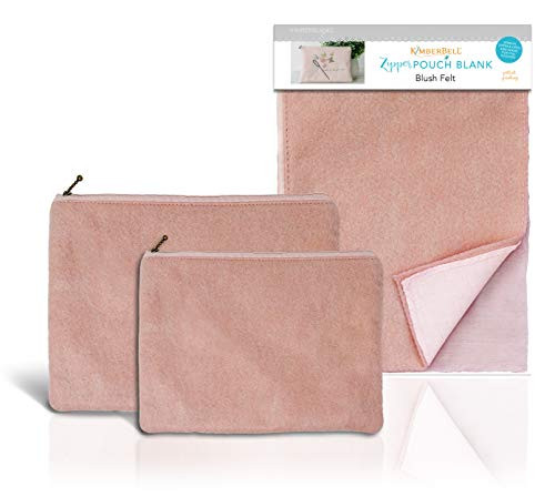 Kimberbell Zipper Pouch Blanks -2pc- - Felt Color- Blush Small 6x8  and  Large 7x10 Sewing Patterns  and  Designs Sewn-in-Zipper Serged Open Side Seams - Easy to Hoop Add Machine Embroidery Design