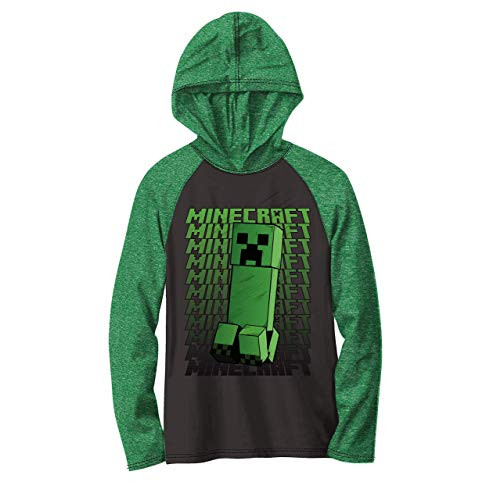 Minecraft Boys Long Sleeve Creeper Hoodie Tee -Green-Grey Size 5-6-