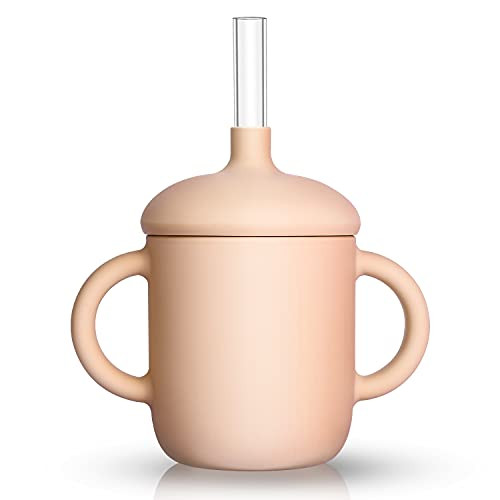 Silicon Sippy Trainer Straw Cups for Baby Toddler and Child Feeding with 2 Handles BPA-Free