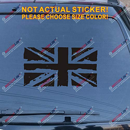 UK Flag Union Jack Decal Sticker Car Vinyl no bkgrd Distressed Pick Size Color b -Black 4'' -10.2cm--