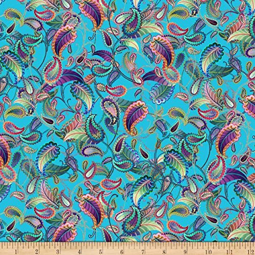 Studio E Fabrics Blooming Digital Paisley Allover Fabric Sky Multi