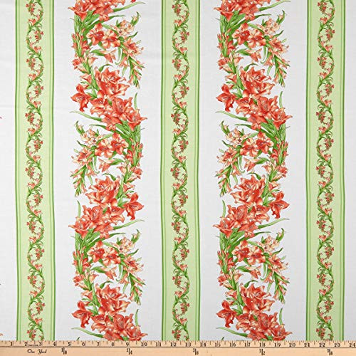 E. E. Schenck Maywood Studio Sommersville Gladiolus Stripe Fabric Soft White-Green