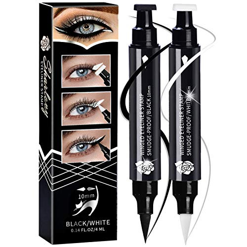Winged Eyeliner Stamp-2 Eyeliner Pens for Perfect Wing Cat Eye Stamp Eyeliner Waterproof Smudge Proof Long Lasting Makeup Liquid Eye Liner -10MM White and Black-