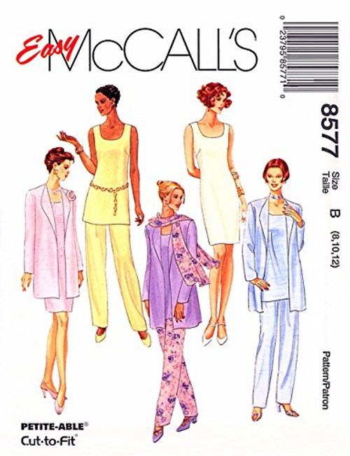 McCall's Sewing Pattern 8577 Misses' Unlined Jacket Dress Top Pull-on Pants and Scarf Size B -8 10 12- McCall's Sewing Pattern 8577 Misses' Unlined Jacket Dress Top Pull-on Pants and Scarf Size B -8 10 12-