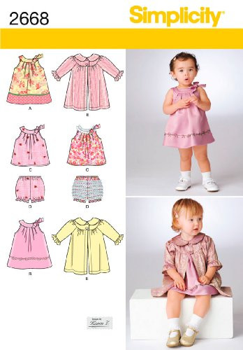 Simplicity Sewing Pattern 2668 Babies Dresses A -XXS-XS-S-M-L-