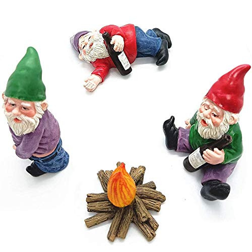 DUOKEAI 4pcs Miniature Gardening Gnomes Figurines Ornaments Fairy Garden Accessories Gnome-Drunk Gnome Kit offor Fairy Garden