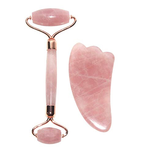mijiaowatch Jade Roller and Gua Sha Set- Anti-aging Rose Quartz Face Roller Massager Beauty Gua Sha Tool Jade Facial Roller for Women Neck Body Skin Healing Slimming -Rose- mijiaowatch Jade Roller and Gua Sha Set- Anti-aging Rose Quartz Face Roller Massager Beauty Gua Sha Tool Jade Facial Roller for Women Neck Body Skin Healing Slimming -Rose-