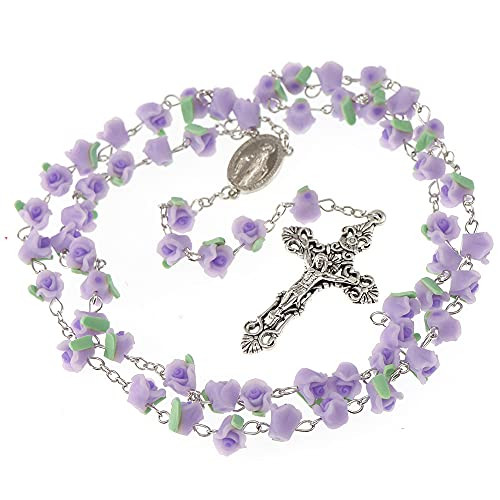 YWLI Rosary Beads Catholic - 6 Color Confirmation Gifts for Teenage Girl Polymer Clay Rose Necklace Jewelry Silver Alloy Cross Necklace for Women Gifts for Women YWLI Rosary Beads Catholic - 6 Color Confirmation Gifts for Teenage Girl Polymer Clay Rose Necklace Jewelry Silver Alloy Cross Necklace for Women Gifts for Women