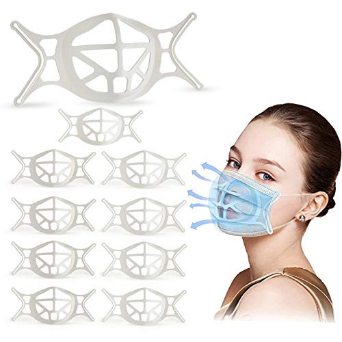3D Face Mask Bracket -10Pcs- Upgraded Silicone Mask Bracket Face Mask Inner Support Frame for Comfortable Breathing Protect Lipstick Washable Reusable -White-