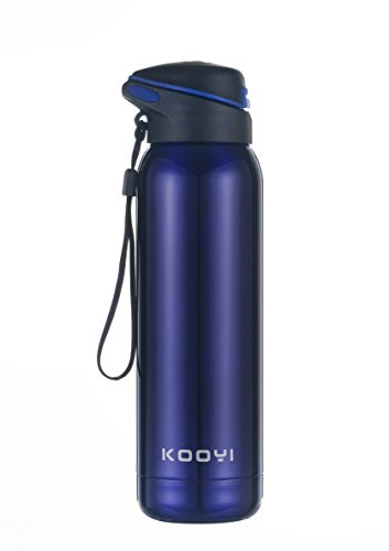 Kooyi Vacuum Insulated Sports Water Bottle 500 ML, Stainless Steel Flask Travel Mug with Built-in Straw - BPA Free (Blue)