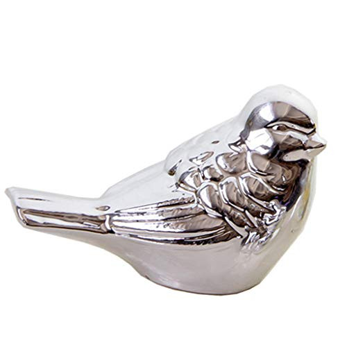 Silver Glazed Ceramic Birds Porcelain Bird Figurine Statue Home Decor Mini Bird Ornaments - Silver L