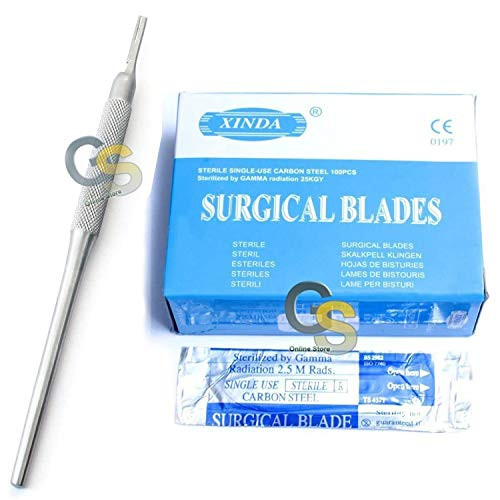 G.S 100 Scalpel STERILE Blades 12 with Free Round Scalpel Handle 3