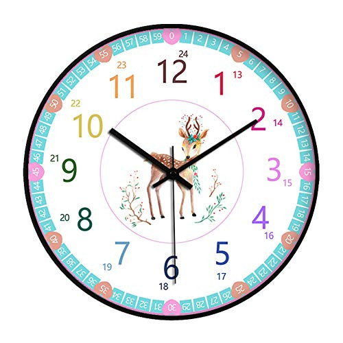 Homrap 12 Inch Large Teaching ClocksKids Learning Education Wall ClockTelling Time Silent Movement Clock for School Classrooms Playrooms Bedrooms Living Room -Style E 12 Inch-