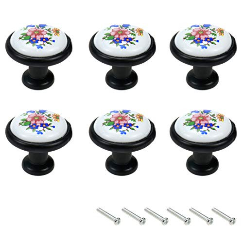 Ceramic Drawer Knobs and Pulls Karcy Knobs for Kitchen Cabinets 1.26x1.06"-DxH- Ceramic Drawer Knobs Single Hole with Mounting Screws Knobs for Dresser Drawers Vintage Set of 6