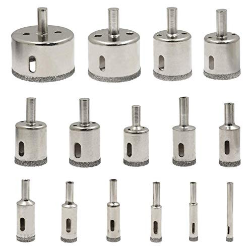 Bonsicoky 15Pcs Diamond Drill Bit Glass Hole Saw Set for Drilling Holes or Polishing Ceramics Glass Marble Granite Stone -6-50mm-