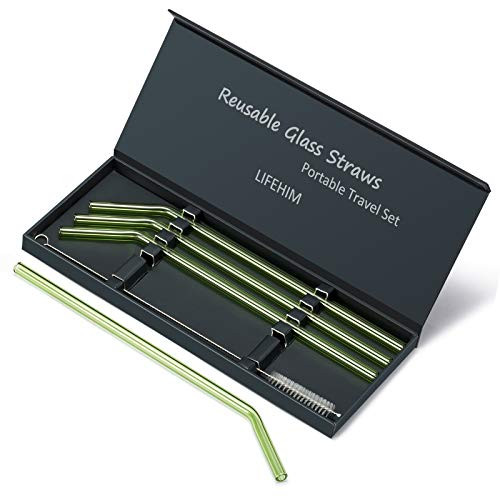 Reusable Straws Glass Drinking Smoothie - Long Glass Straw BPA Free with Portable Case 4 Pack with Metal Cleaning Brush Eco Friendly for Water Bottle and Tumbler with Straw Reusable Straws Glass Drinking Smoothie - Long Glass Straw BPA Free with Portable Case 4 Pack with Metal Cleaning Brush Eco Friendly for Water Bottle and Tumbler with Straw