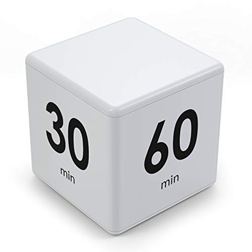 Pretmess Cube Timer Preset Timer Kitchen Timer Child Timer Exercise Timer Gravity Sensor flip Timer for Time Management and Countdown Settings-15-20-30-60 Minutes White-