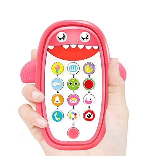 Smmoma Baby Cell Phone Toy for Learning and Play Early Education Telephone with Silicone Teether Cover Music Lights Help Learn Basic Knowledge for 18 plus Months -Red-