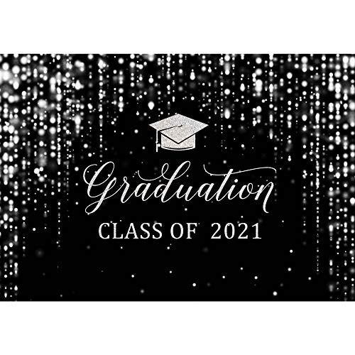 Msocio 7x5ft Durable Polyester Fabric Congrats Graduation Backdrop Class of 2021 Photography Background Silver Bachelor Cap Celebration Party Decorations Banner Picture Photo Booth