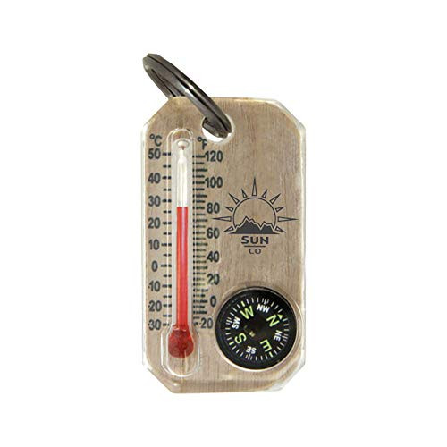 Sun Company Birchwood Therm-o-Compass - Zipper Pull Compass and Thermometer  Easy-to-Read Outdoor Thermometer and Compass