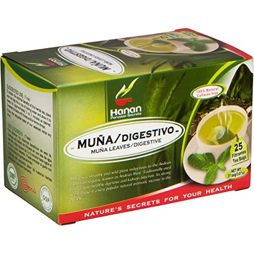 Andean Mint Tea -Hojas de Muña- - 25 Tea Bags - All Natural Wild Muña Leaves from Peru - Herbal Tea for Digestive Comfort and Pleasant Aroma - aka 'Minthostachys mollis' 'Tipollo' 'Poleo'