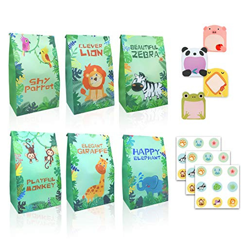 MEPLUM 18 PCS Jungle Safari Animals Zoo Goody Bags for Kids Jungle Animal Zoo Party Favor Bags for Jungle Safari Zoo Theme Party Decorations Baby Shower Birthday Party Favor Decorations