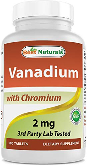 Best Naturals Vanadium 2 mg with Chromium Polynicotinate 200 mcg - Helps Maintain Healthy Blood Sugar Levels - 180 Tablets